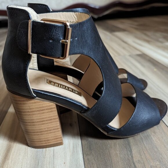 PRIMARK Shoes - Primark Women's Blocked Heel Sandals Gold Buckle Black Strap 3 1/2” Heel…